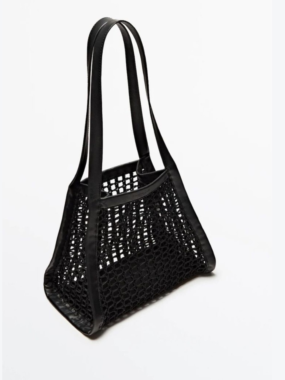Massimo Dutti leather Black Woven Mesh Tote